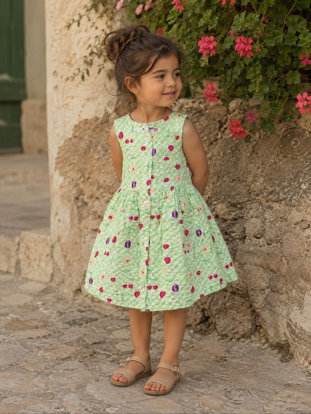 Vintage OshKosh B'gosh Seersucker Dress 3T Cherry Plum Garden 90s Cottagecore